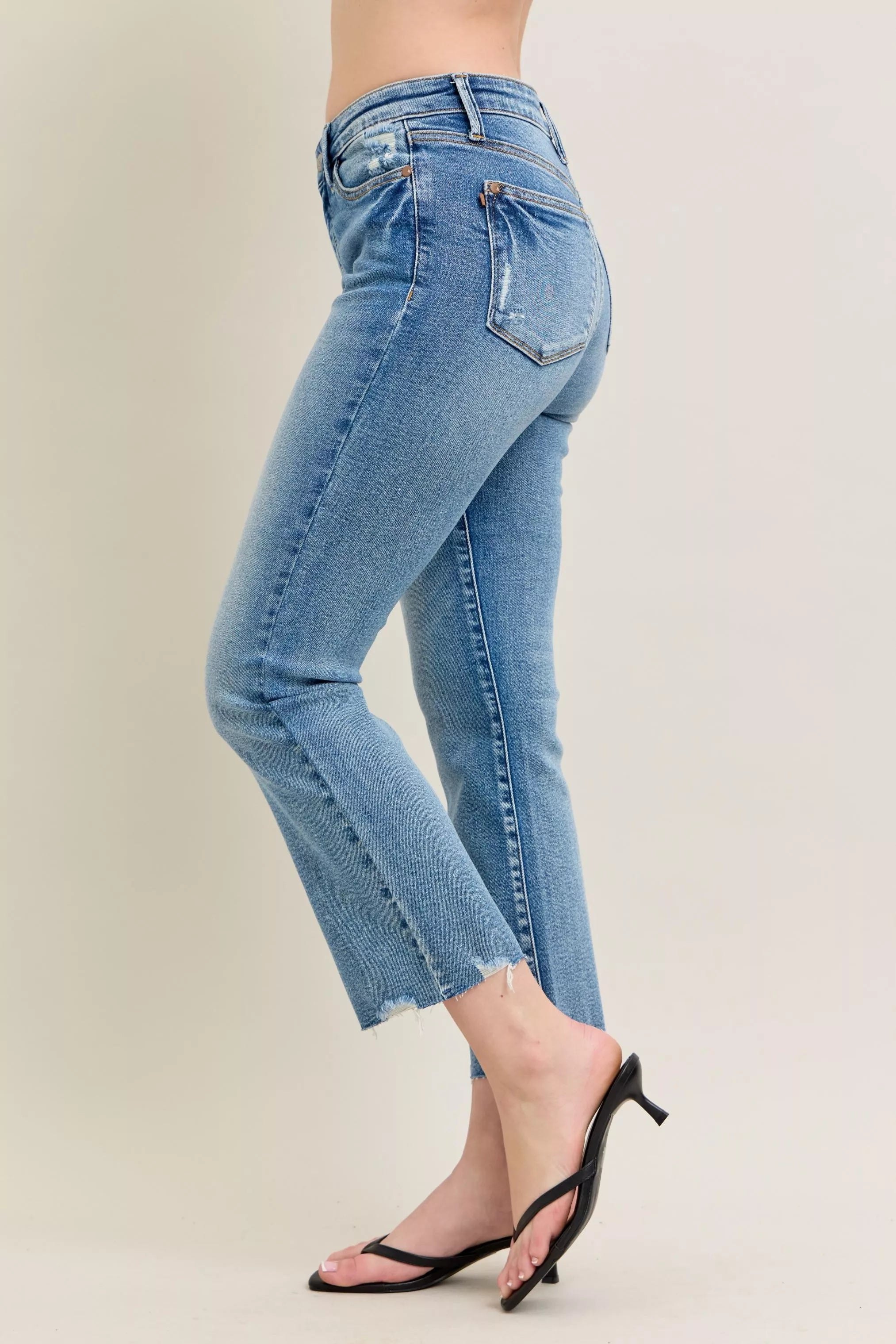 Judy Blue Jeans - Mr Vintage Wash Destroy Hem Kick Flare Jeans - Be Bliss Boutique