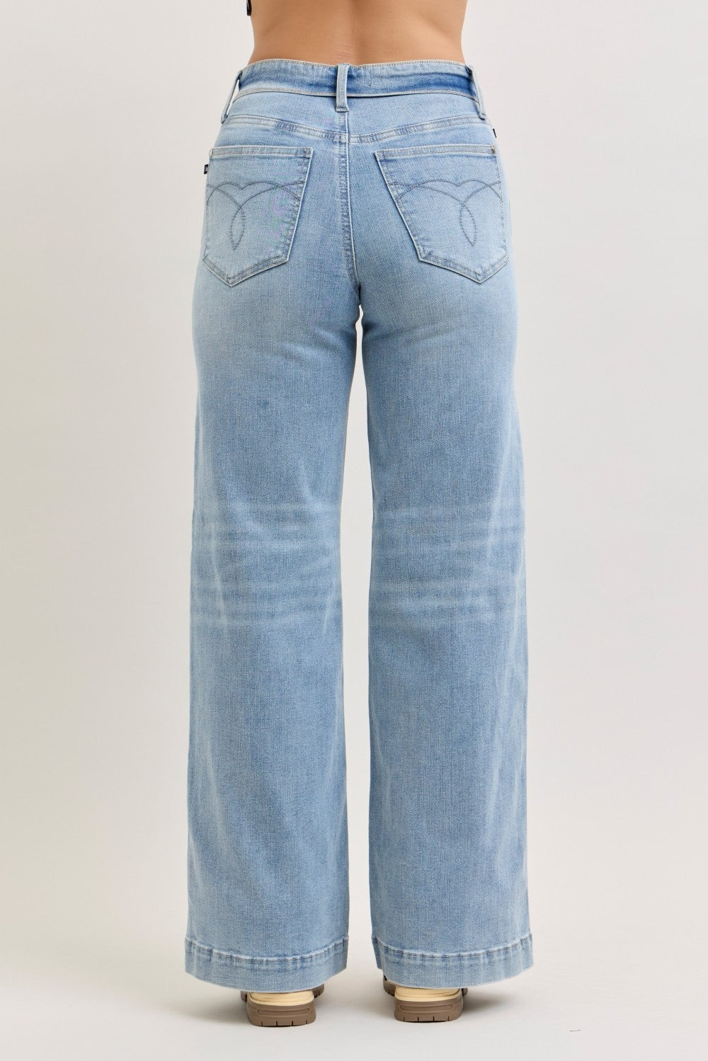 Judy Blue Mid Rise Retro Wide Leg Jeans with Fold-over Waistband - Be Bliss Boutique