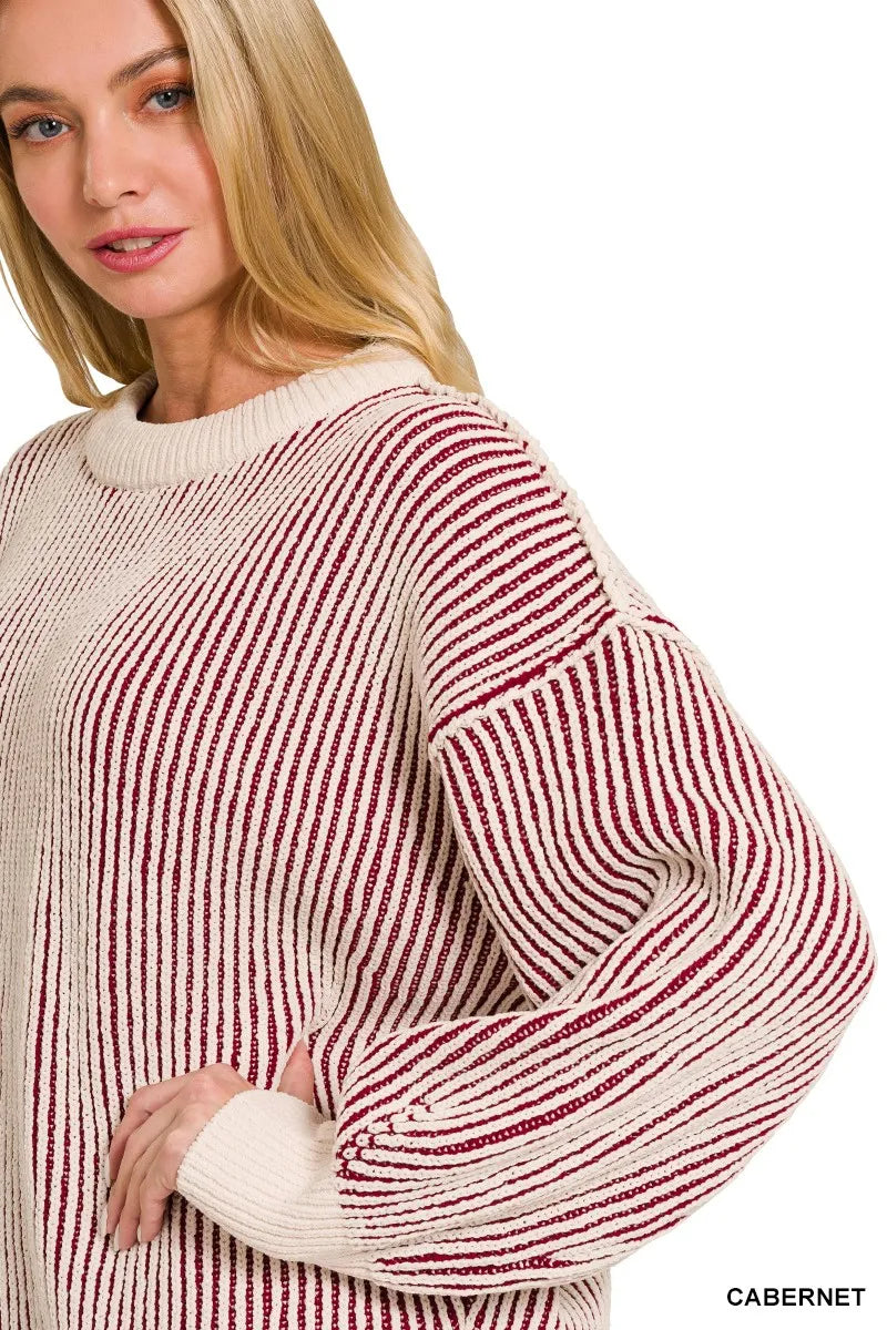 Zenana Two Tone Crewneck Sweater -  Be Bliss Boutique