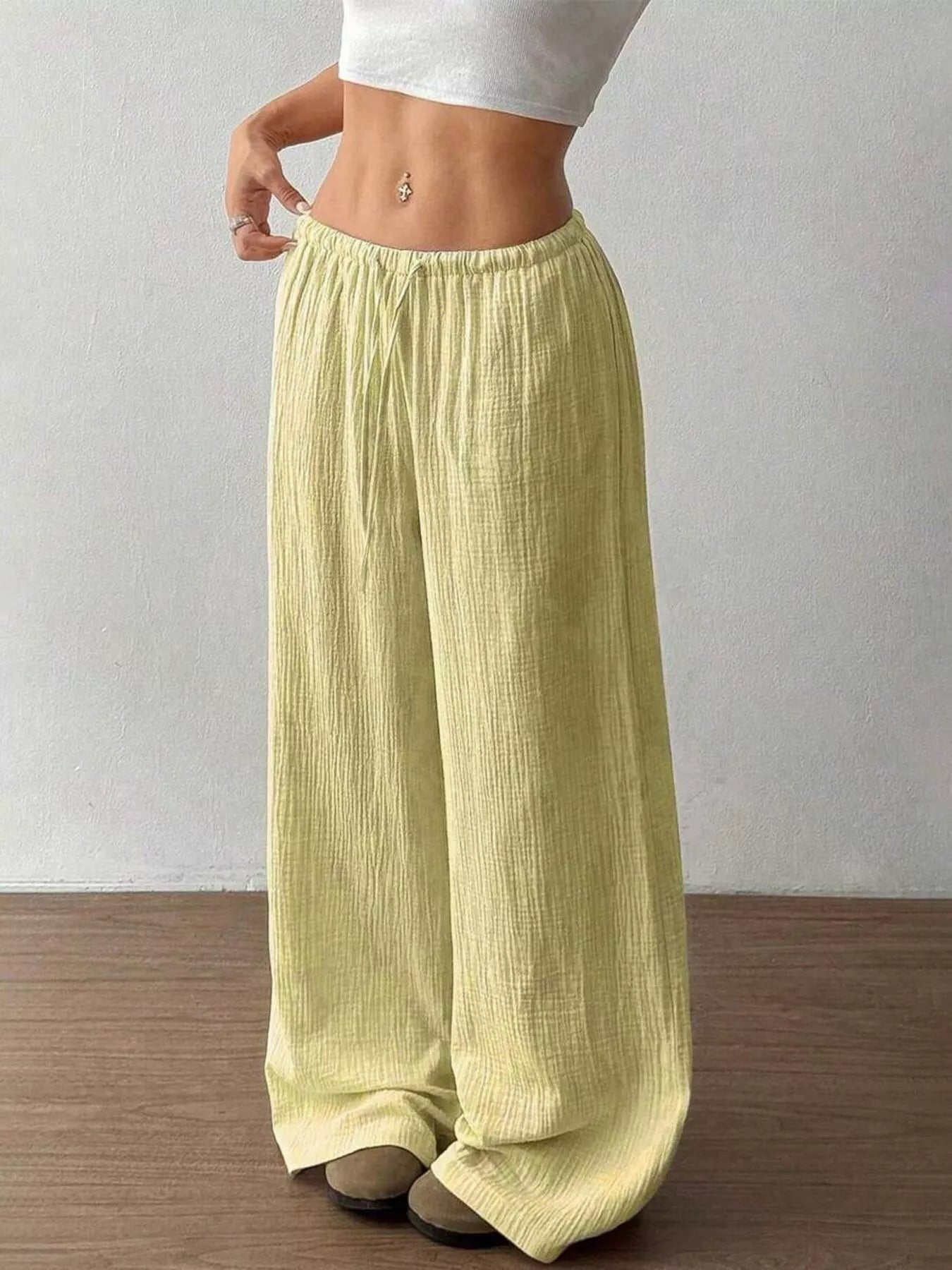Full Size Drawstring Wide Leg Pants Plus Size -  Be Bliss Boutique