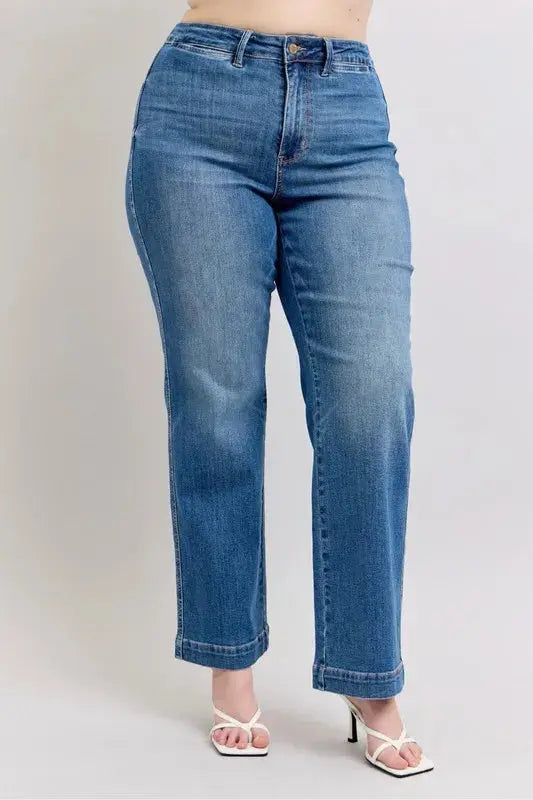 Judy Blue Full Size/Plus Size High Waist Contrast Thread Straight Jeans | Be Bliss Boutique