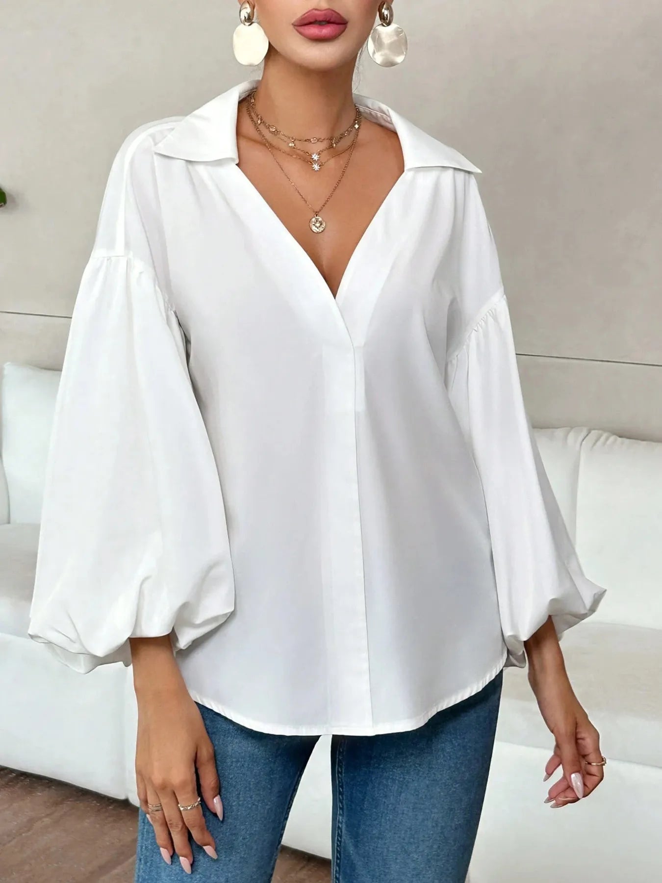 Polka Dot Balloon Sleeve Blouse -  Be Bliss Boutique