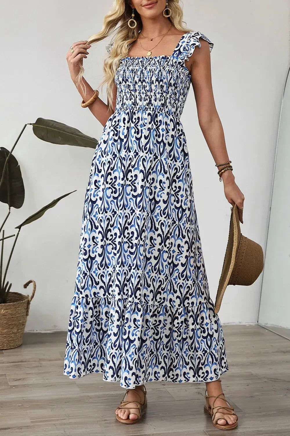 Smocked Printed Square Neck Dress |  Be Bliss Boutique