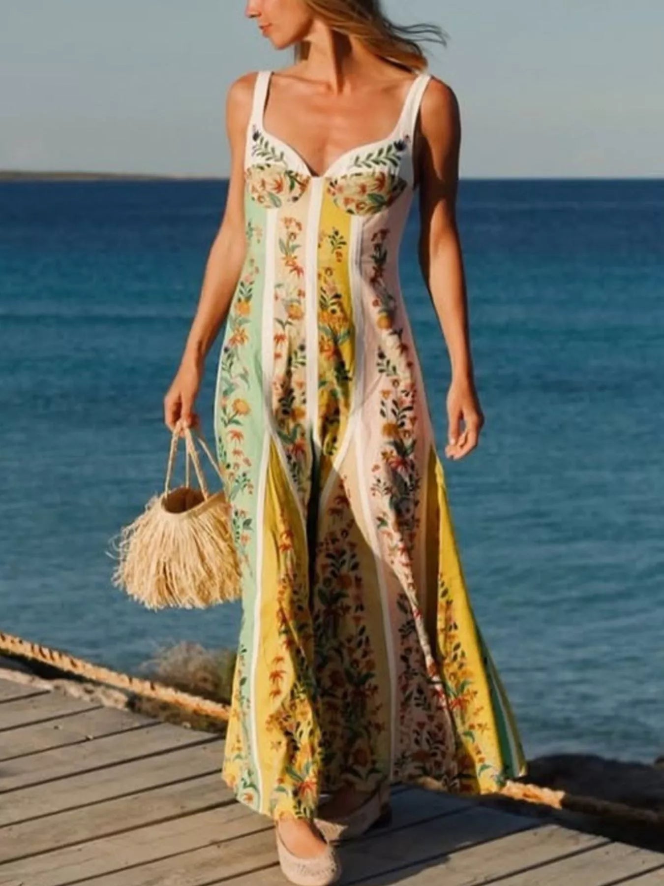 Floral Print Sweetheart Neck Maxi Dress - Be Bliss Boutique
