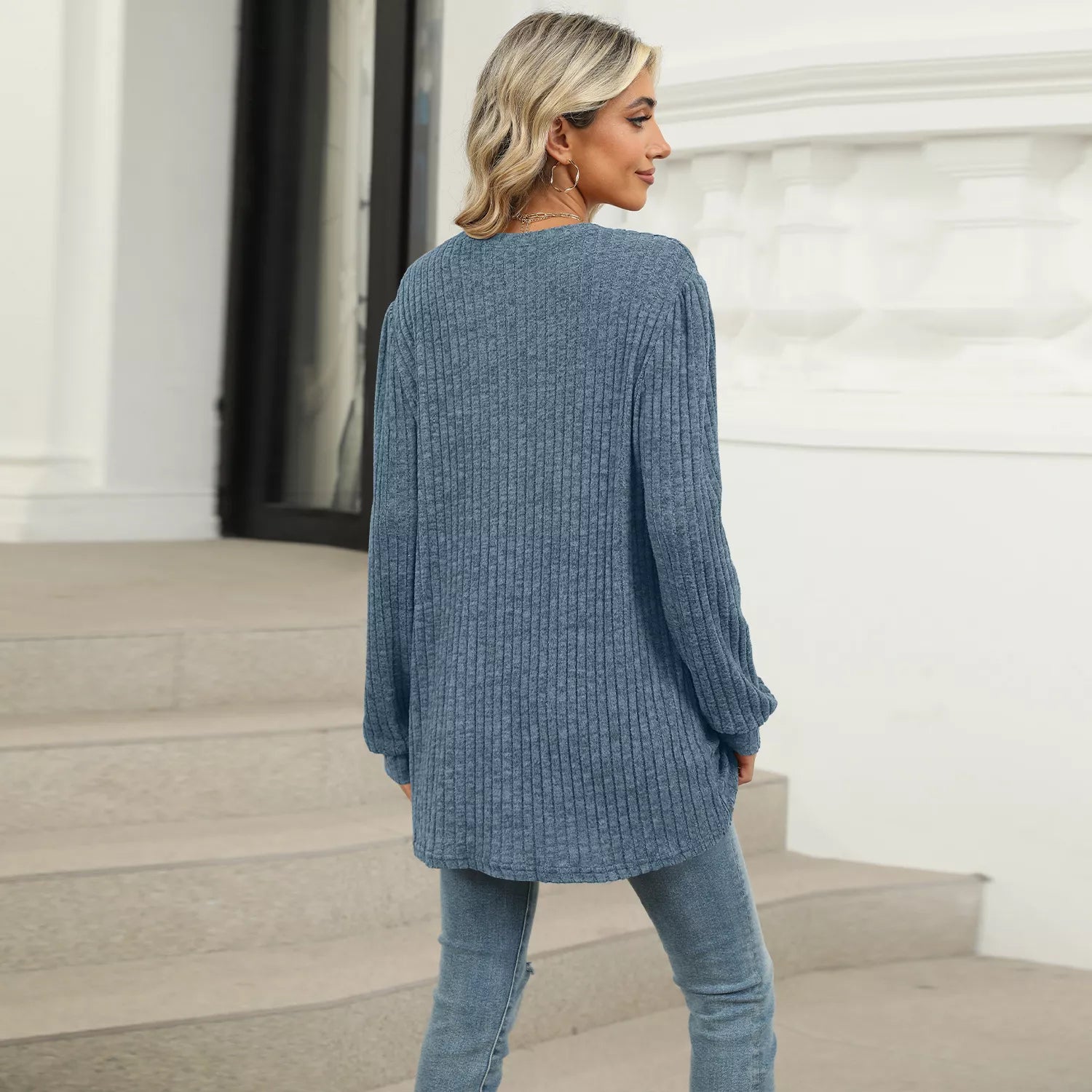 Ribbed Knit Long Sleeve T-Shirt -  Be Bliss Boutique