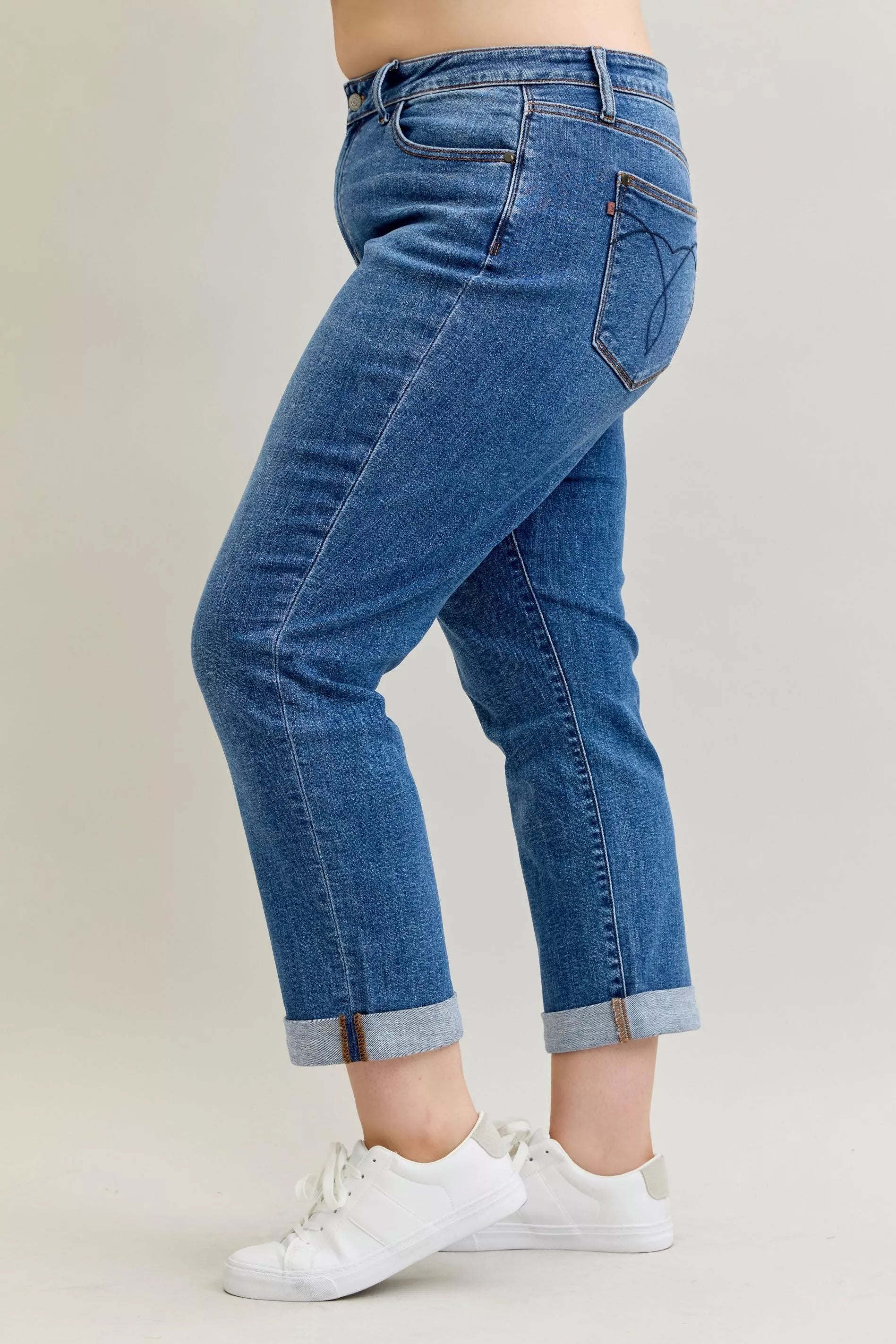 Judy Blue Full Size Mid Rise BF Classic Cuffed Jeans Plus Size - Be Bliss Boutique