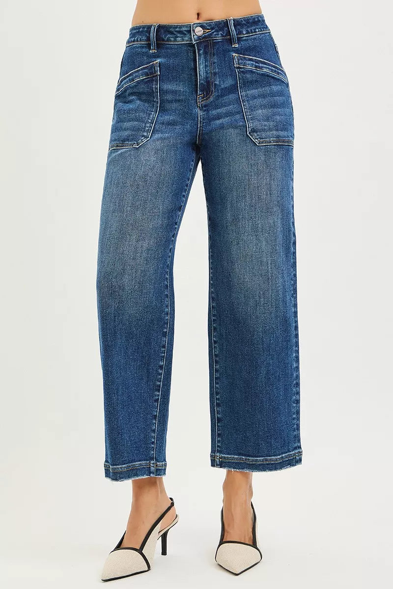 RISEN Jeans - Slouchy Cropped Baggy Jeans with Front Patch Pocket - Be Bliss Boutique