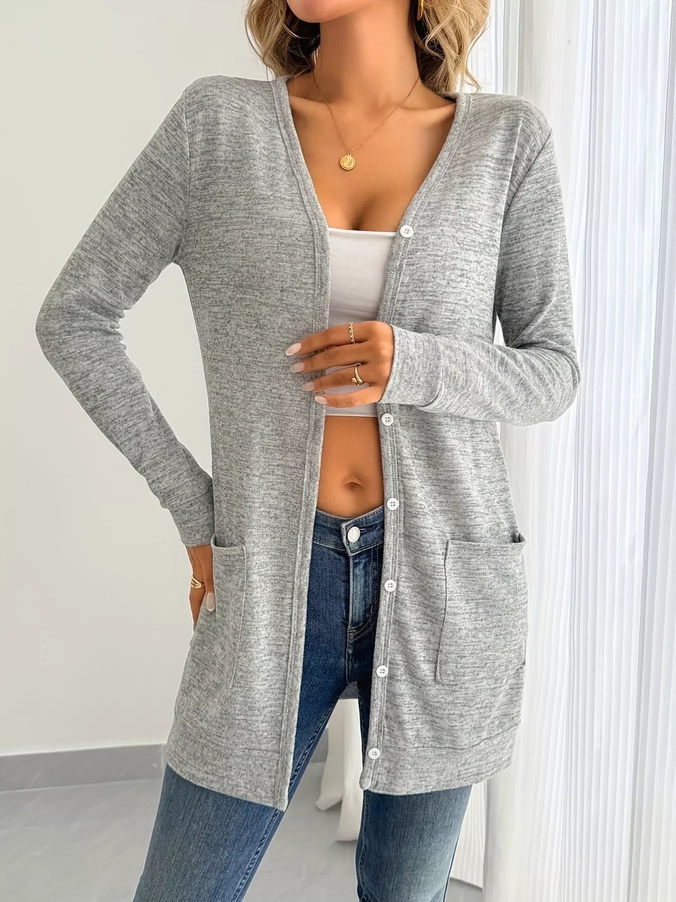 Open Front Longline Cardigan with Side Pockets -  Be Bliss Boutique