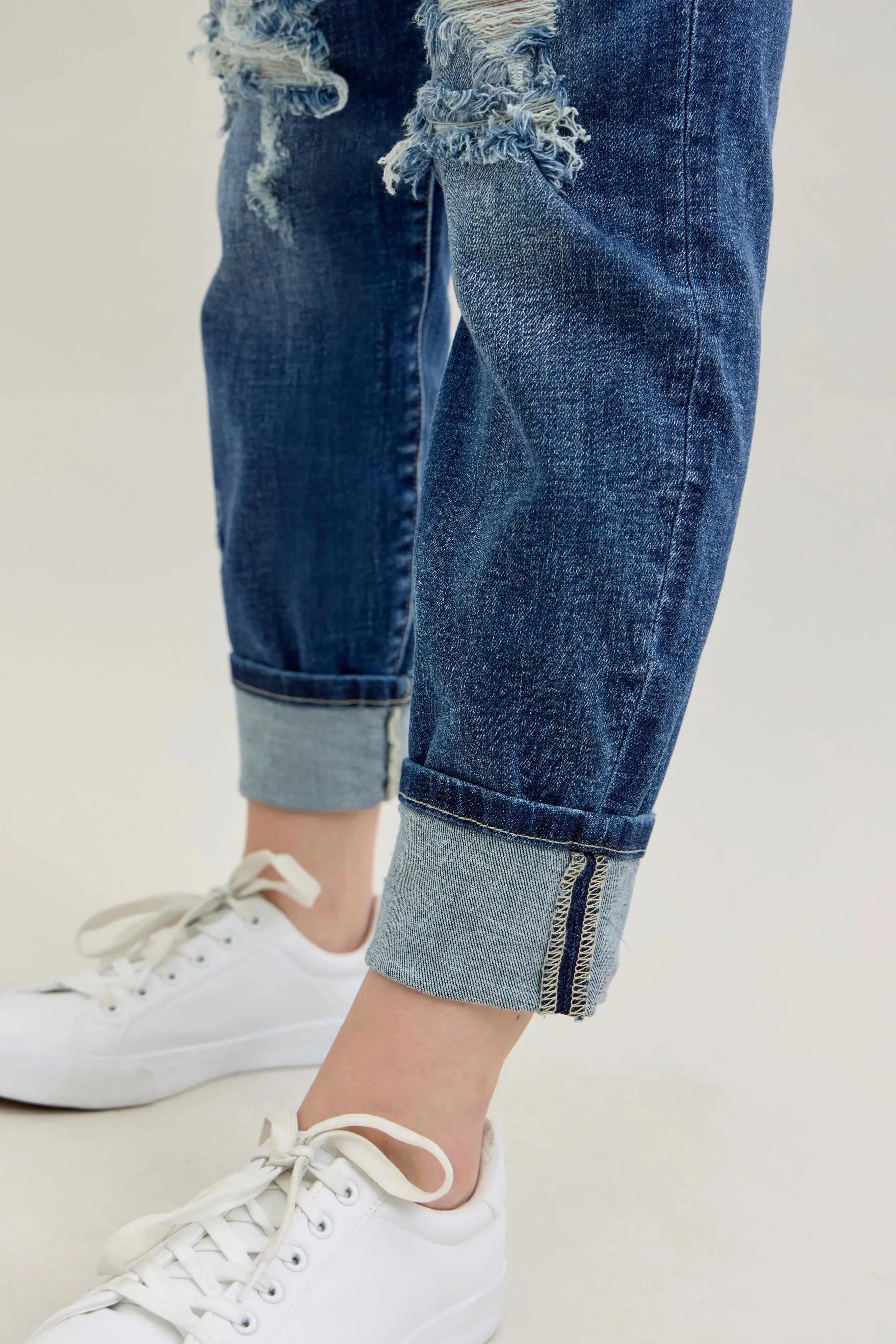 Judy Blue Full Size / Plus Size Mid Rise Cuffed Destroy Boyfriend Jeans |  Be Bliss Boutique