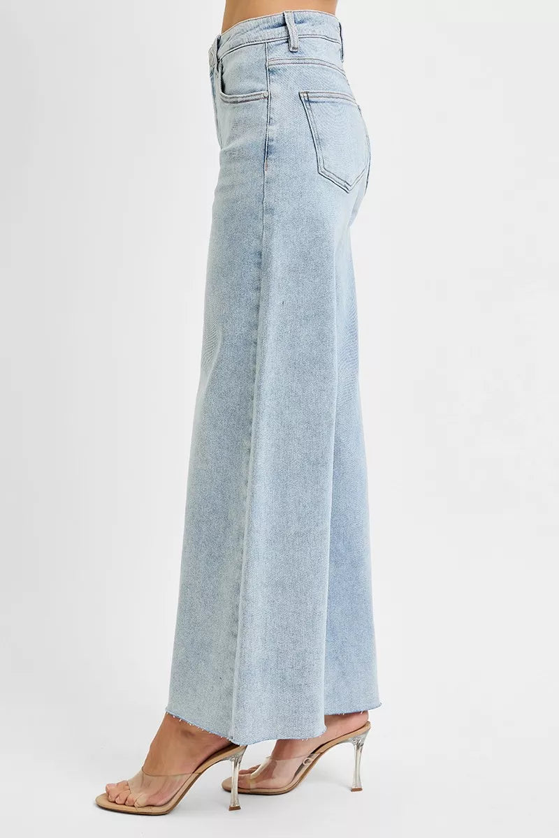 RISEN Full Size High Rise Ankle Wide Palazzo Jeans Plus Size - Be Bliss Boutique
