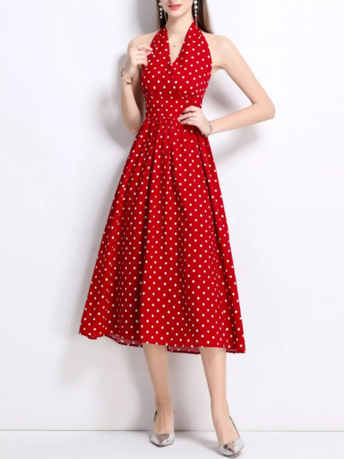 Polka Dot Halter Neck Midi Dress - Be Bliss Boutique