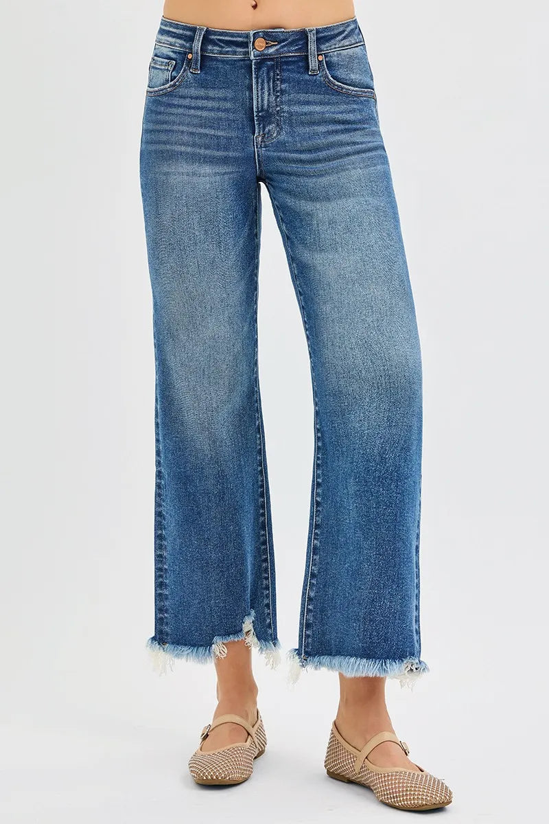 RISEN Full Size Mid Rise Crop Straight Jeans Plus Size -  Be Bliss Boutique