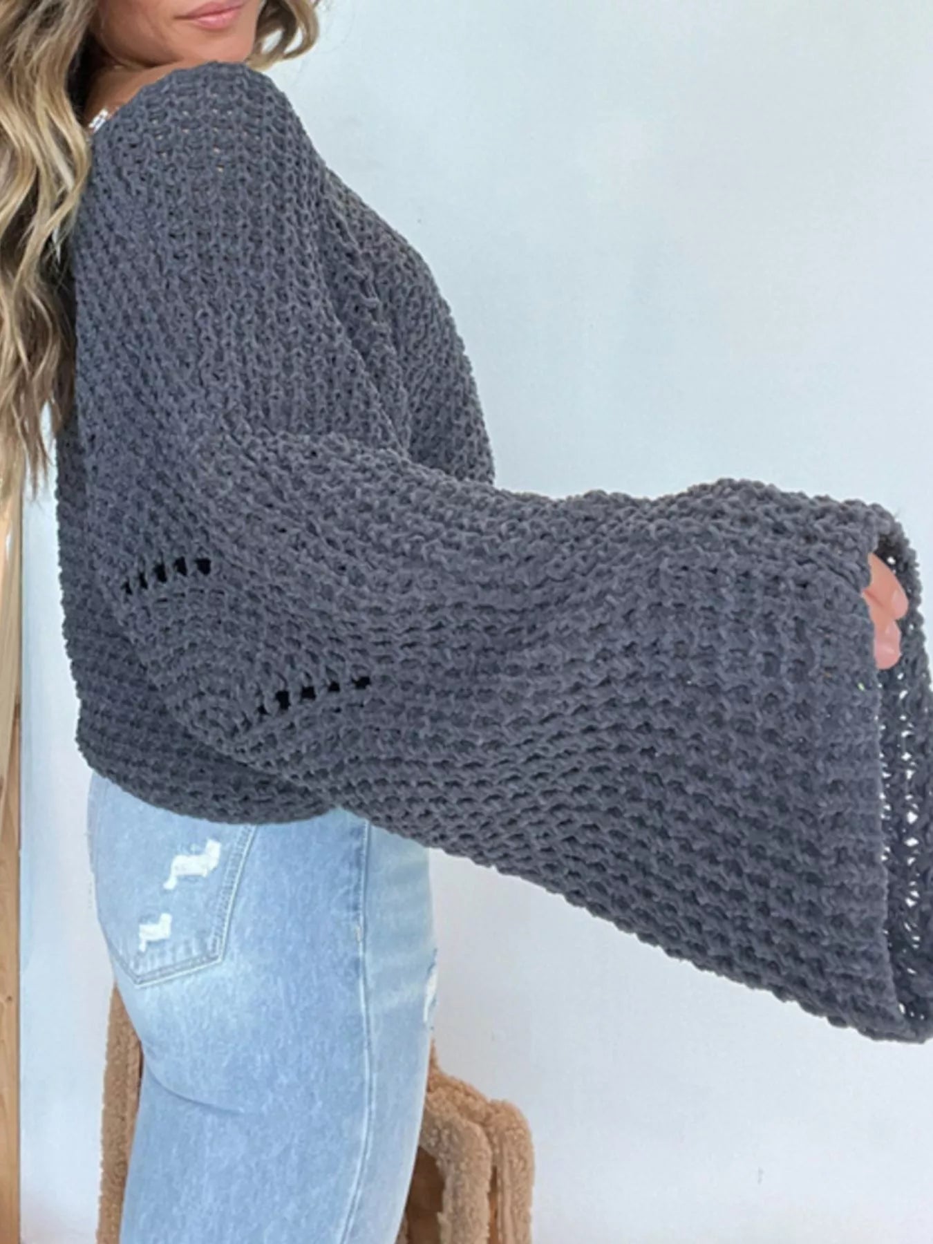 Openwork Batwing Sleeve Sweater -  Be Bliss Boutique