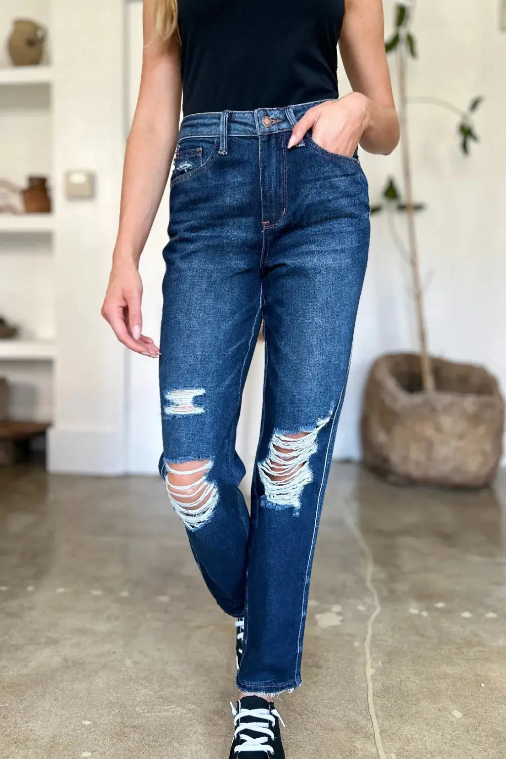 Judy Blue Full/Plus Size High Waist Rigid Magic Heavy Destroy Straight Jeans |  Be Bliss Boutique