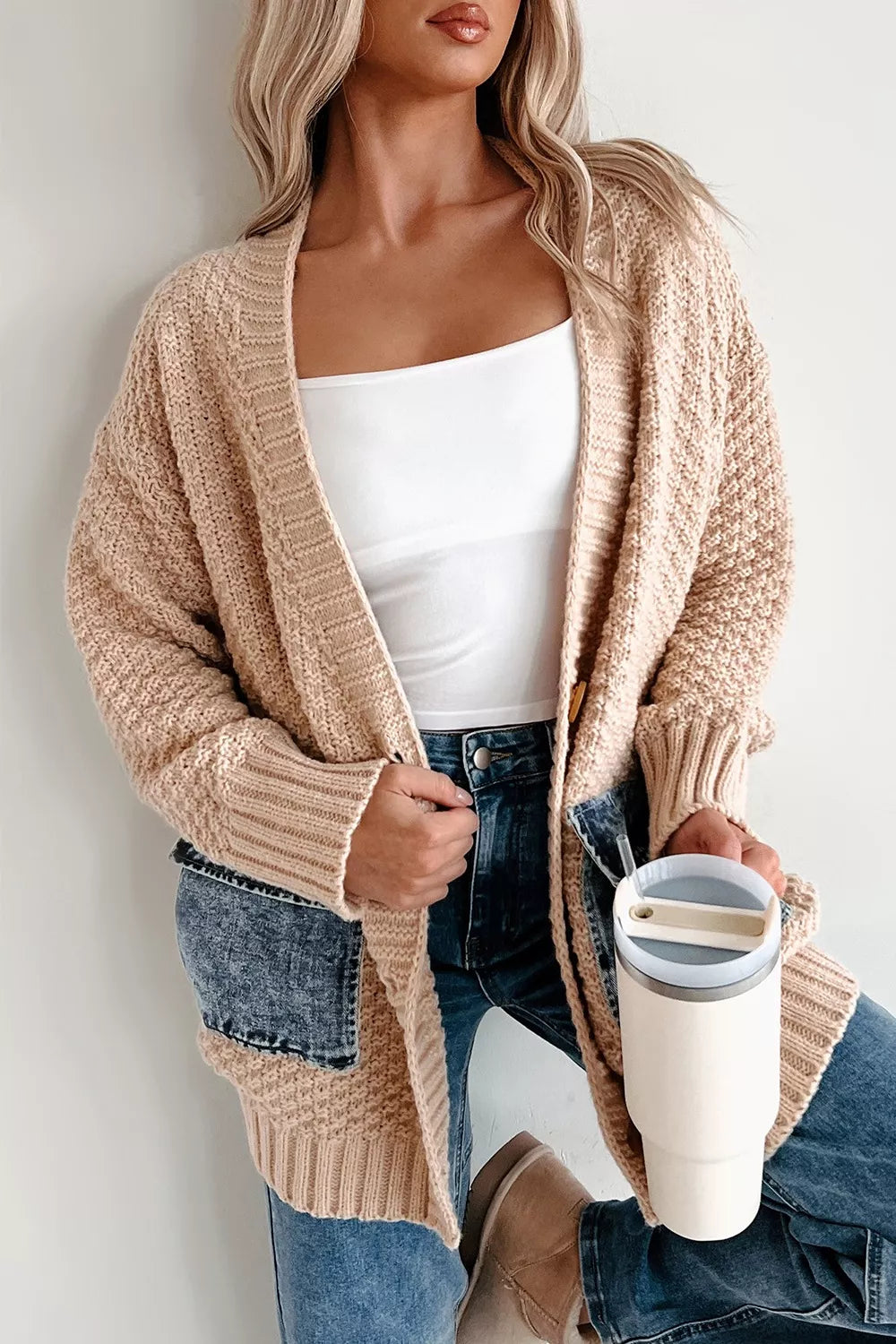 Textured Open Front Knit Cardigan - Be Bliss Boutique
