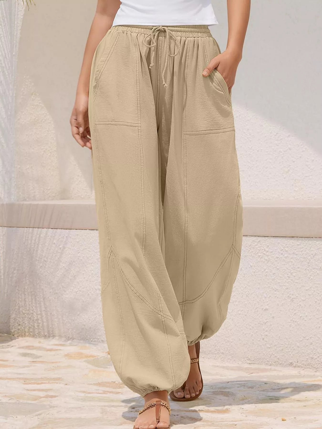 Wide Leg Drawstring Pants -  Be Bliss Boutique