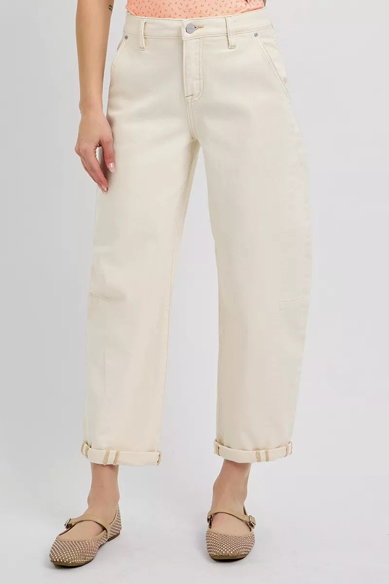 RISEN High Rise Relaxed Barrel Cuffed Jeans - Be Bliss Boutique