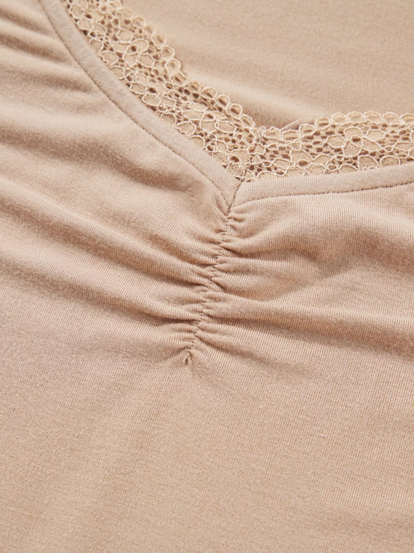 Lace-Trimmed Ruched Detail Long Sleeve T-Shirt - Be Bliss Boutique