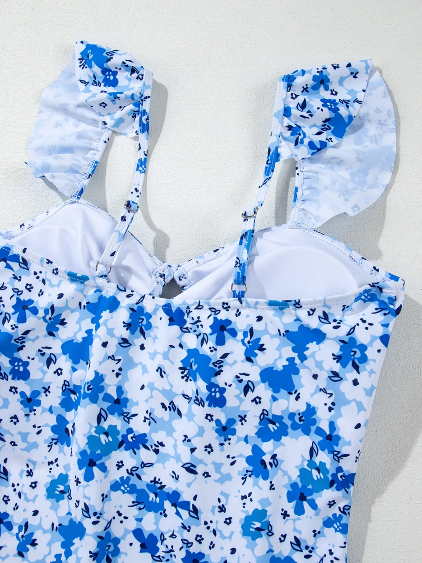 Floral Ruffled Strap Hollow Out Lace Up One Piece Swimsuit - Be Bliss Boutique