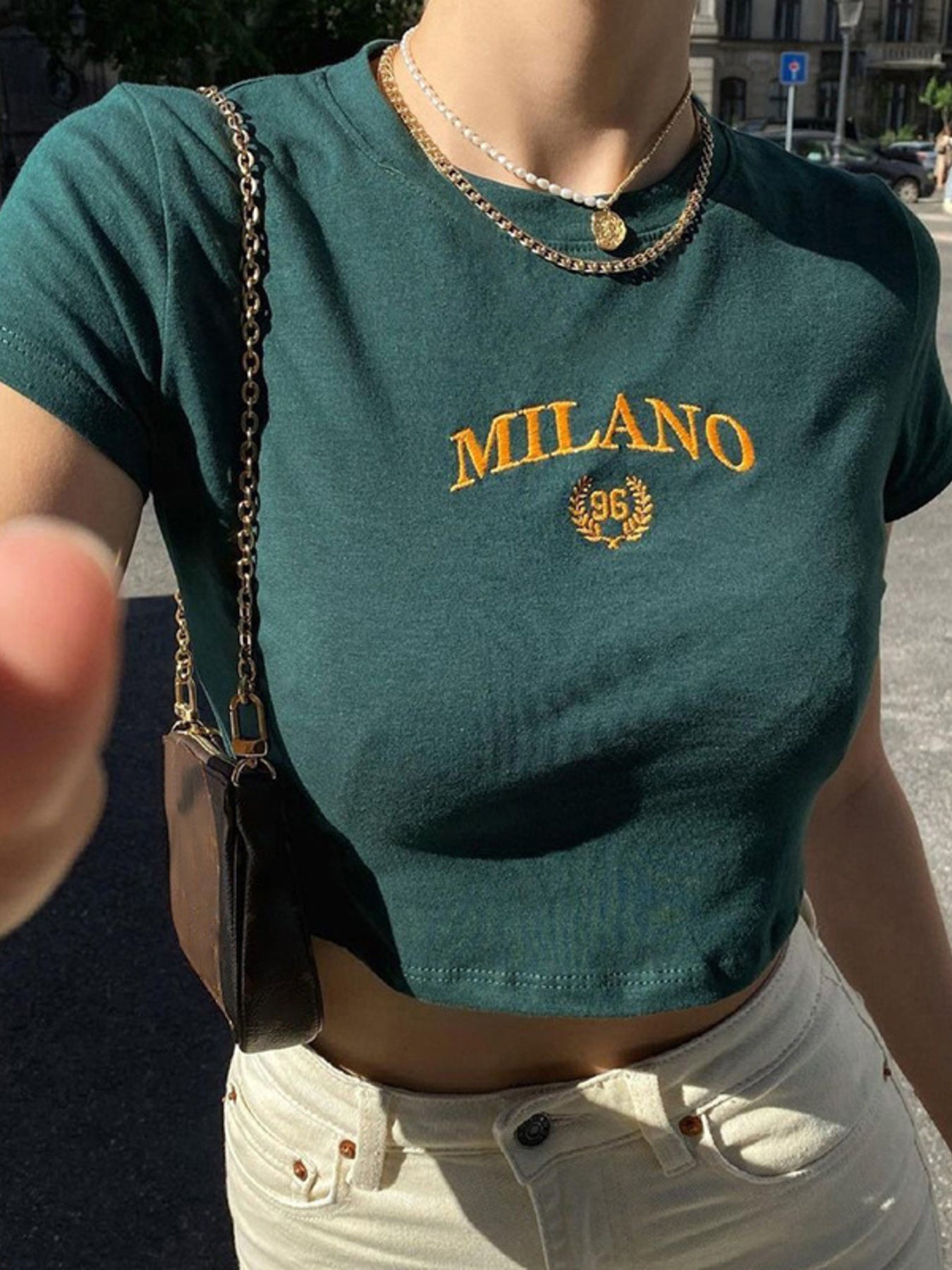 Milano Embroidered Cropped T Shirt - Be Bliss Boutique