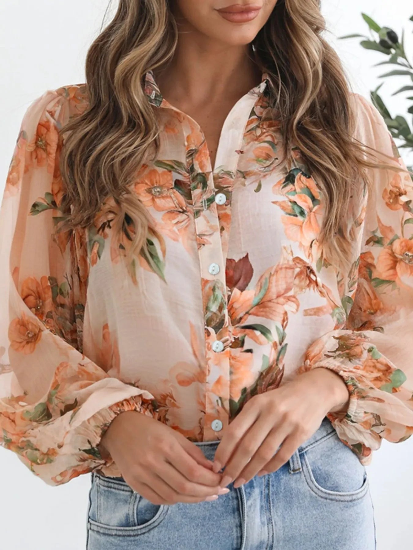 Floral Print Button-Up Shirt -  Be Bliss Boutique