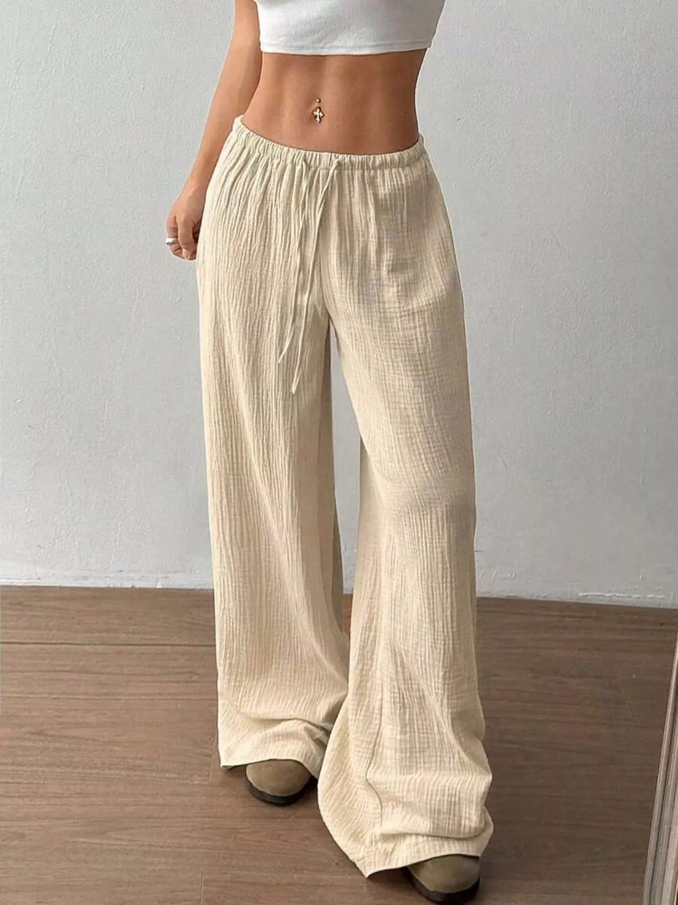 Full Size Drawstring Wide Leg Pants Plus Size -  Be Bliss Boutique