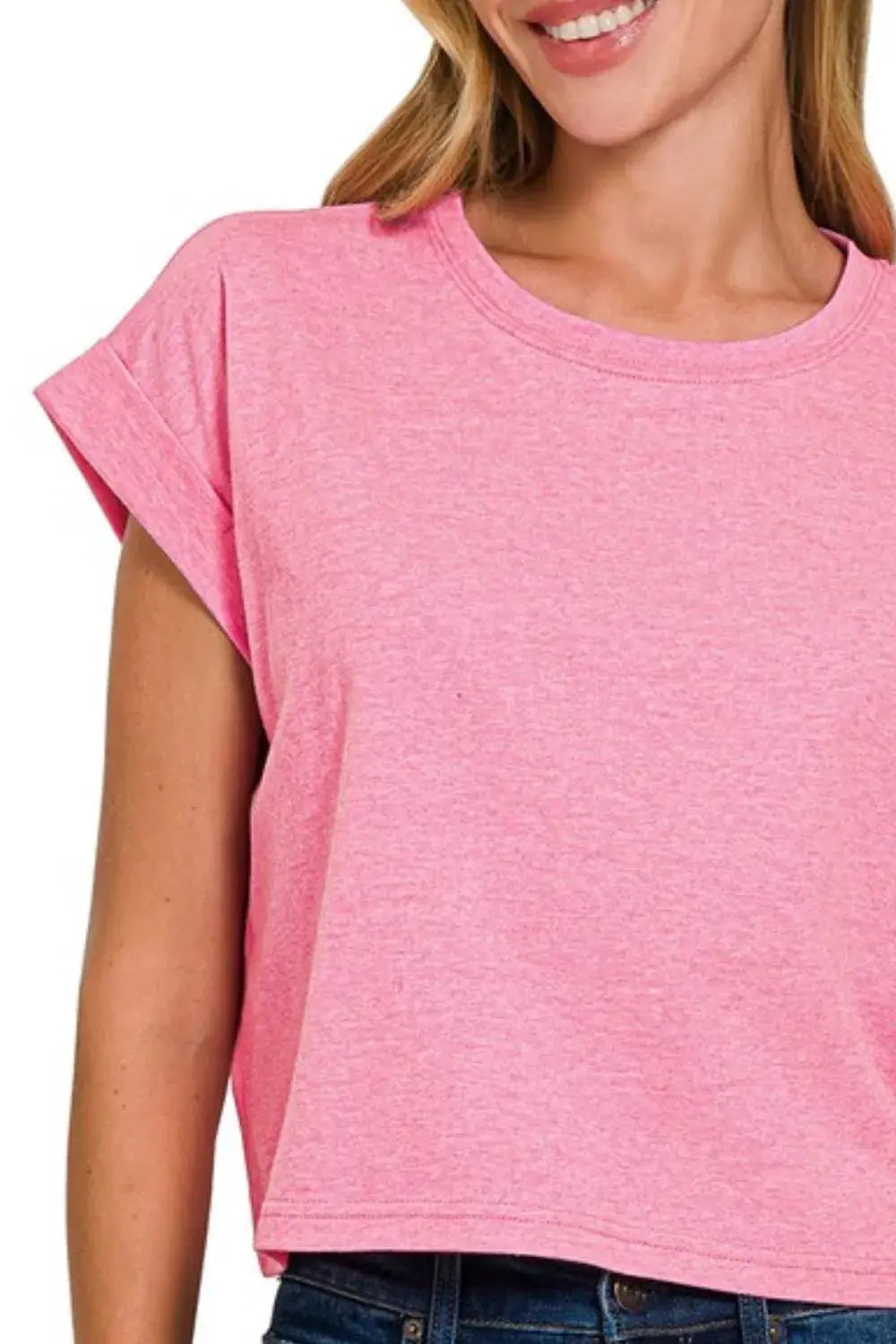 Zenana Rolled Sleeve Crop T-Shirt |  Be Bliss Boutique