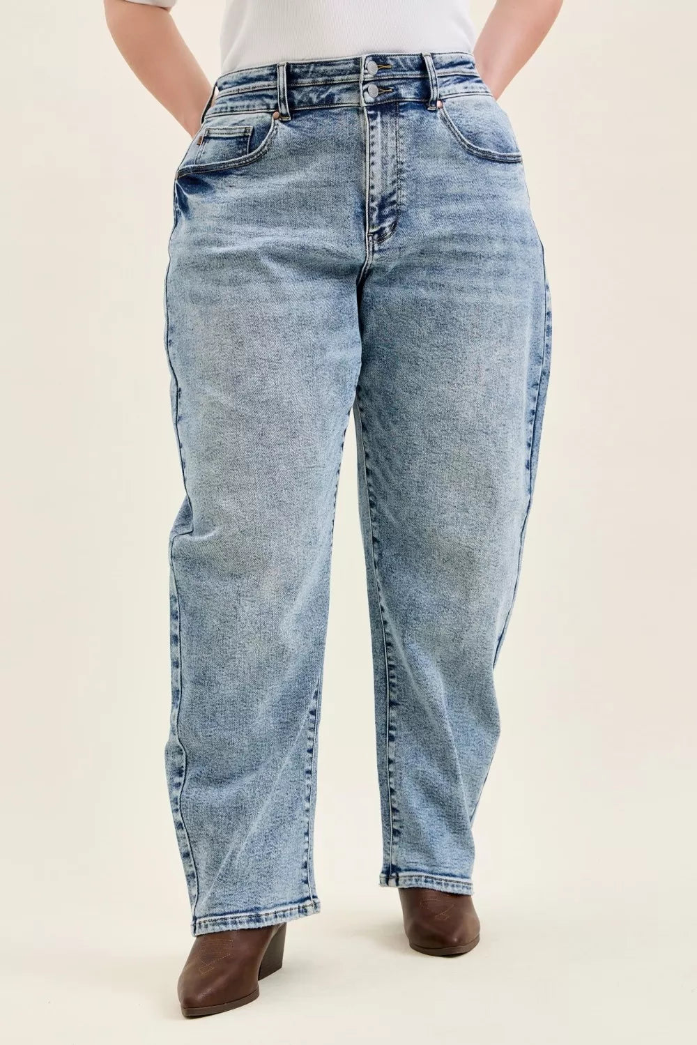 Judy Blue Full Size High Waist Marlow Arc Leg Jeans with Double Waistband - Be Bliss Boutique