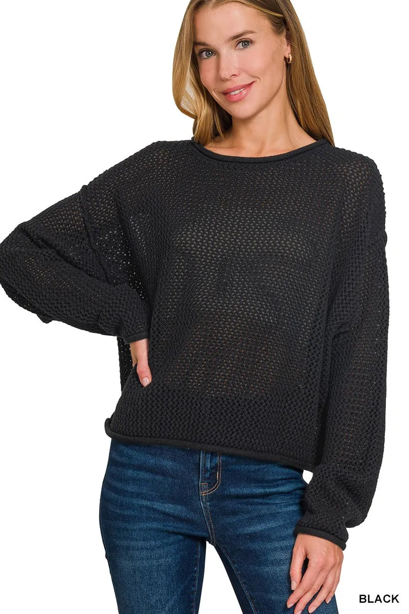 Zenana Textured Drop Shoulder Knit Top -  Be Bliss Boutique