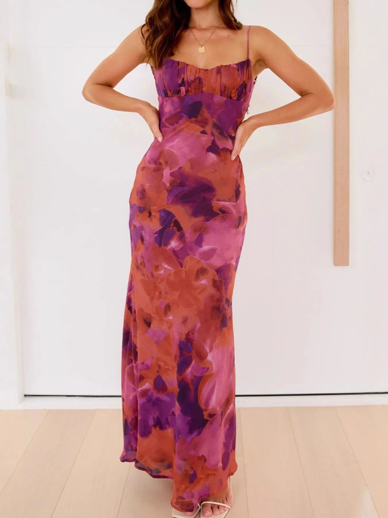 Cutout Printed Cami Maxi Dress -  Be Bliss Boutique