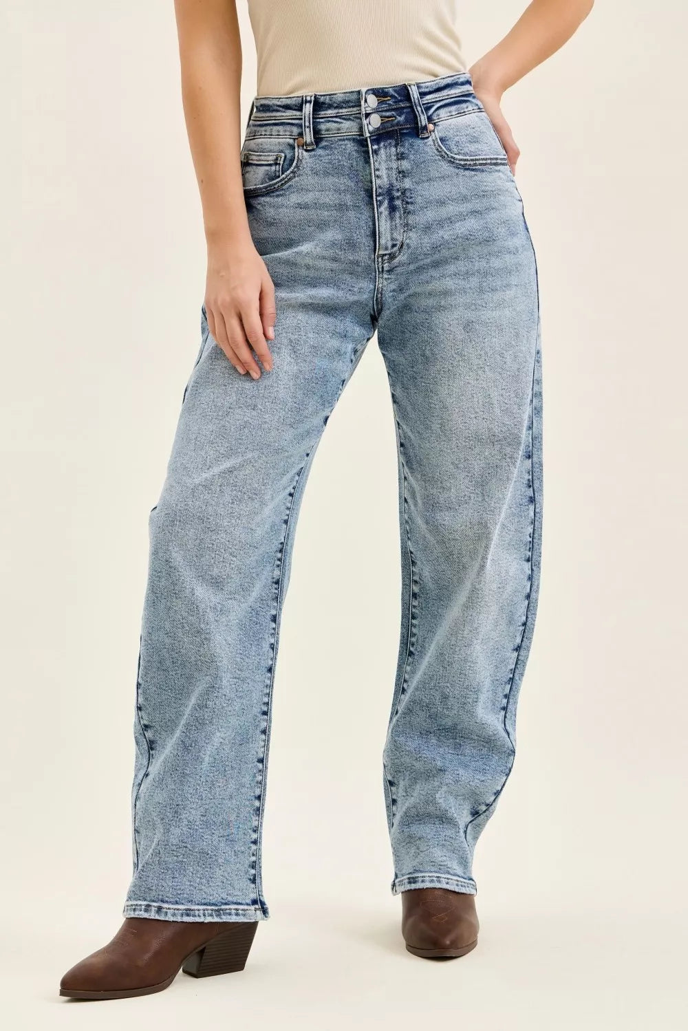 Judy Blue Full Size High Waist Marlow Arc Leg Jeans with Double Waistband - Be Bliss Boutique