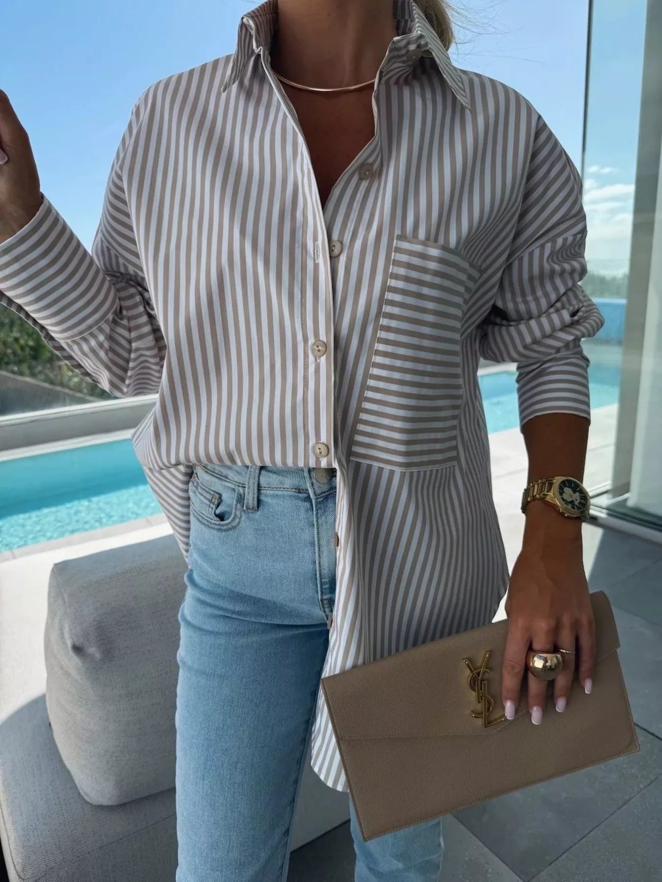 Striped Oversized Button-Down Shirt -  Be Bliss Boutique