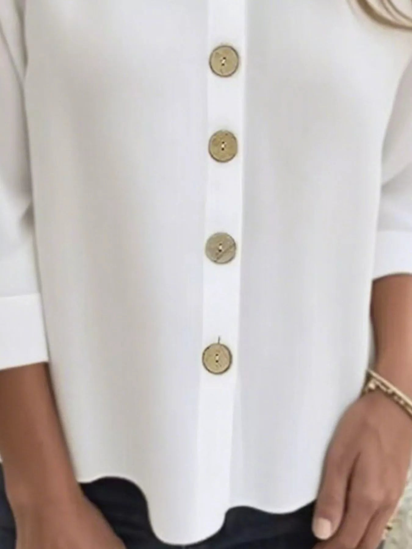 Full Size Button-Front 3/4 Sleeve Casual Blouse Plus Size -  Be Bliss Boutique