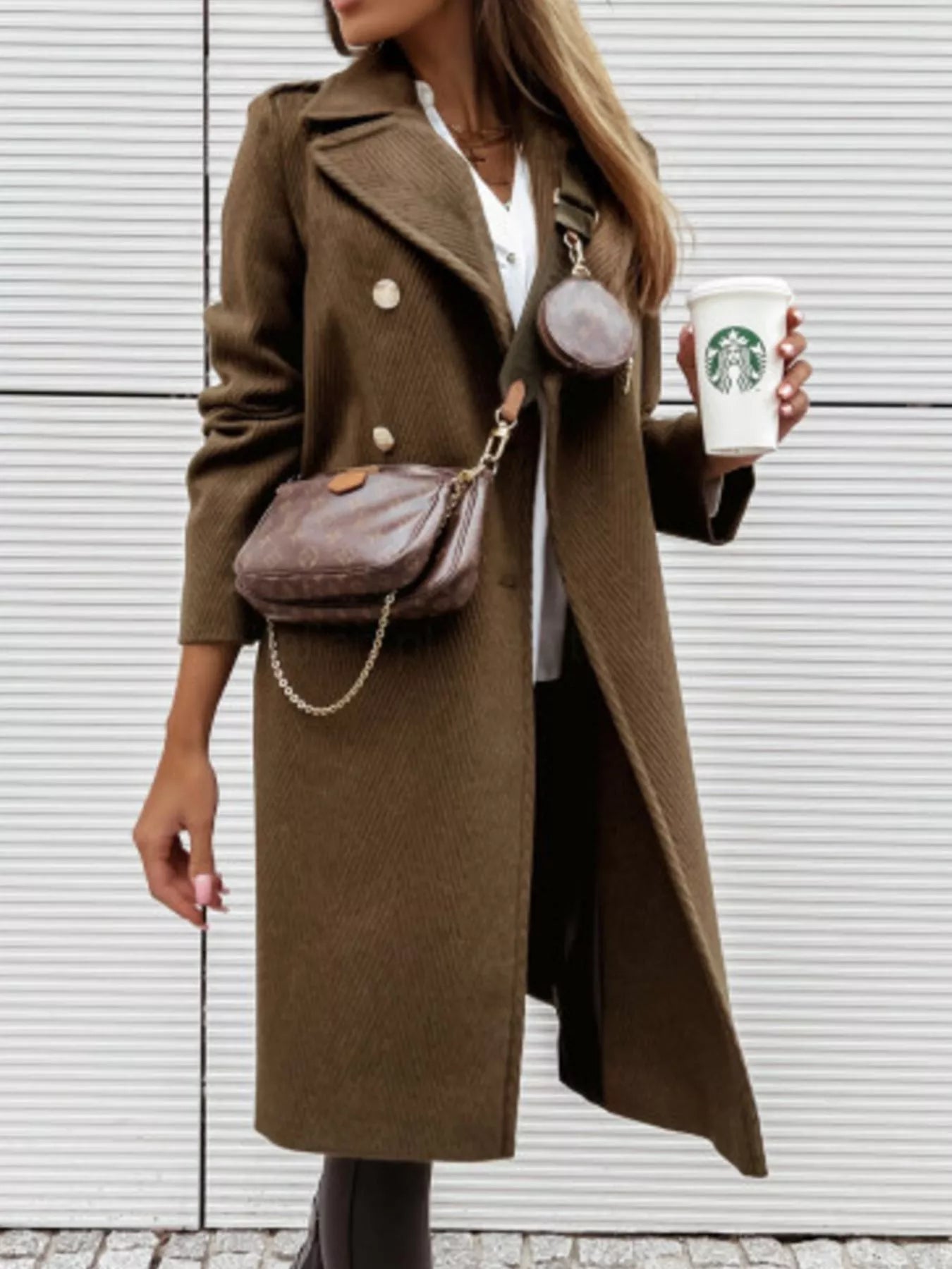 Double-Breasted Long Sleeve Coat -  Be Bliss Boutique