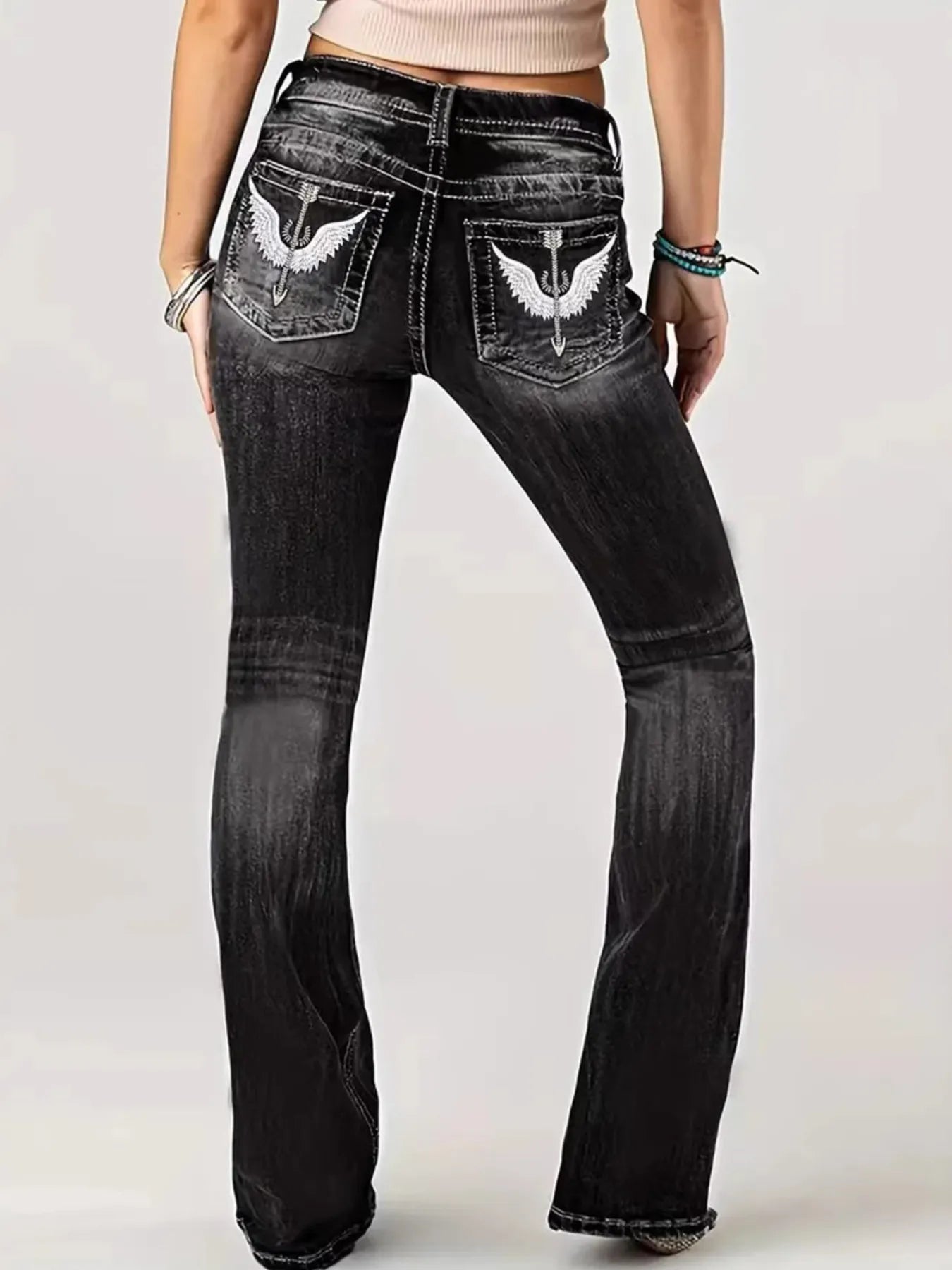 Embroidered Washed Bootcut Jeans -  Be Bliss Boutique