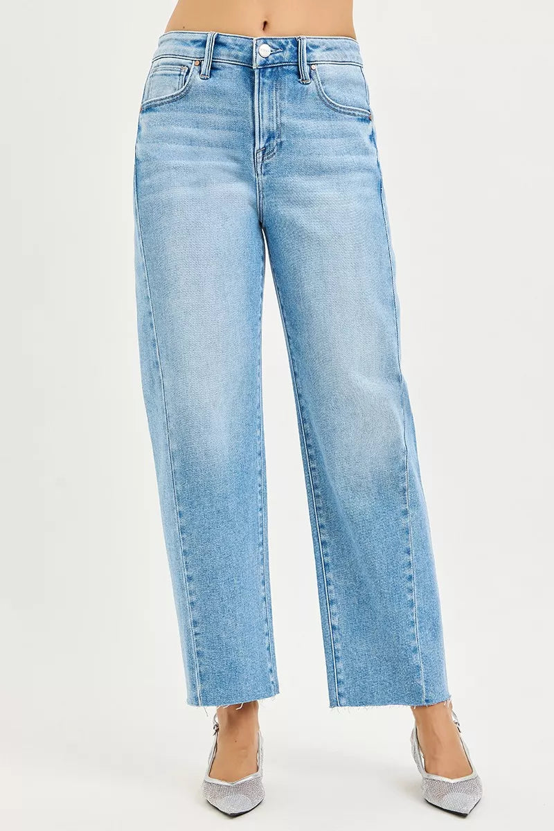 RISEN Jeans - Full Size Slouchy Cropped Barrel Jeans with Curved Side Seam - Be Bliss Boutique