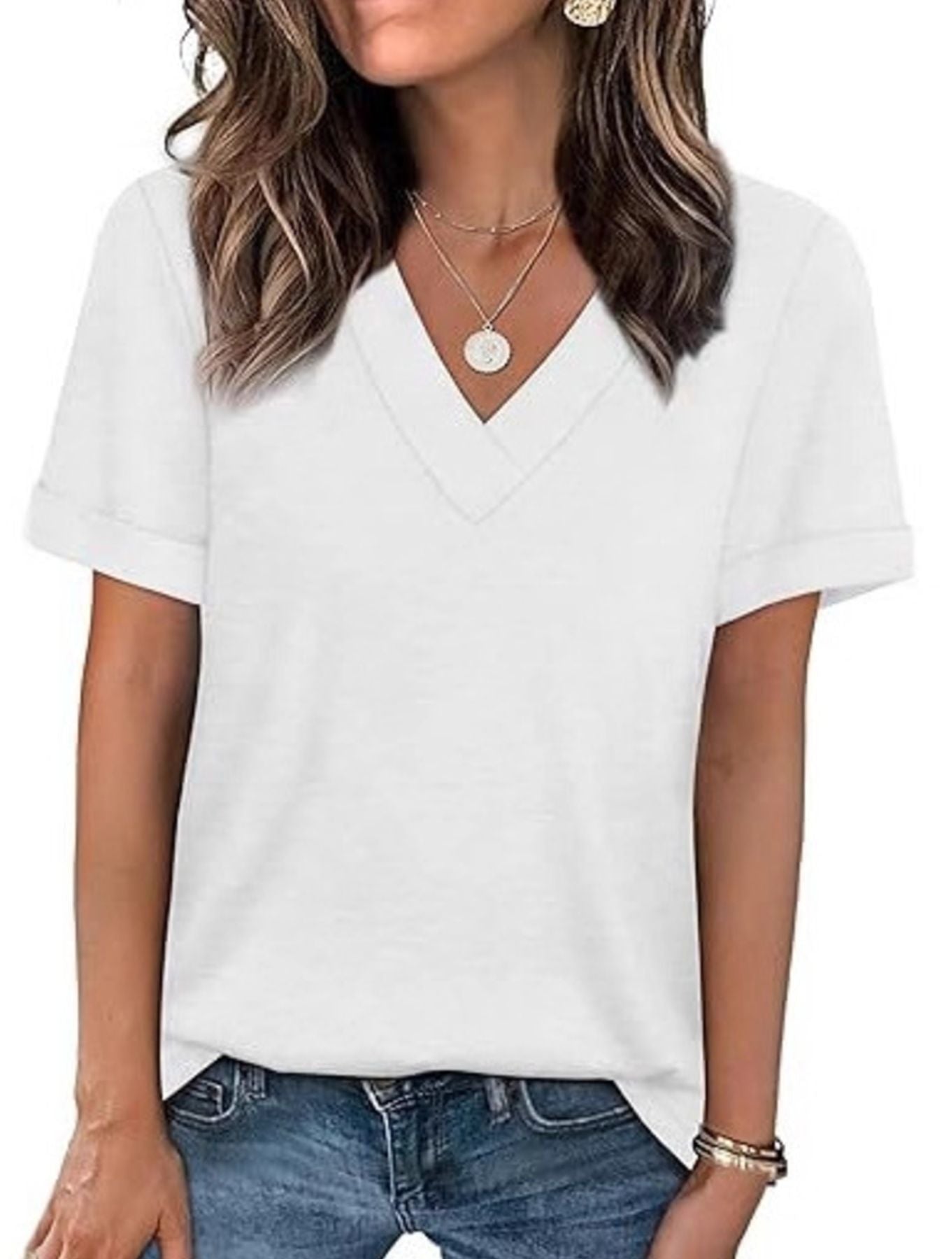 Casual V Neck Short Sleeve T Shirt - Be Bliss Boutique