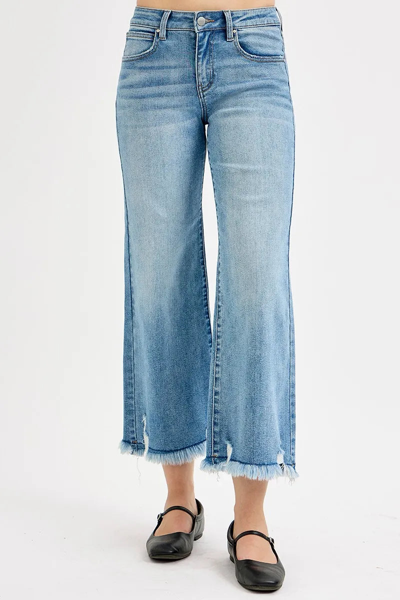 RISEN Full Size Mid Rise Crop Wide Leg Jeans Plus Size -  Be Bliss Boutique