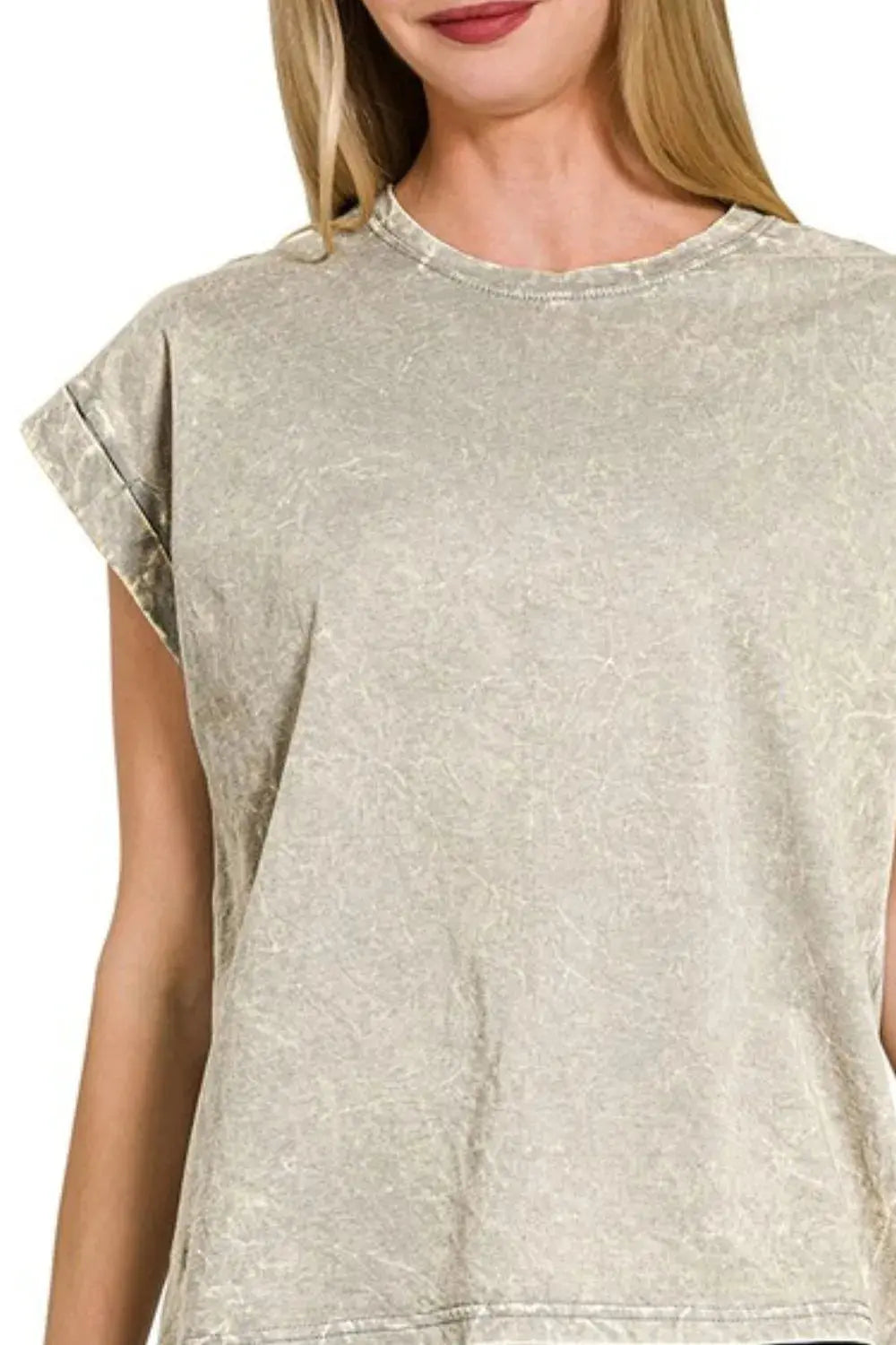 Zenana Crinkle Washed Round Neck Folded Short Sleeve T-Shirt |  Be Bliss Boutique
