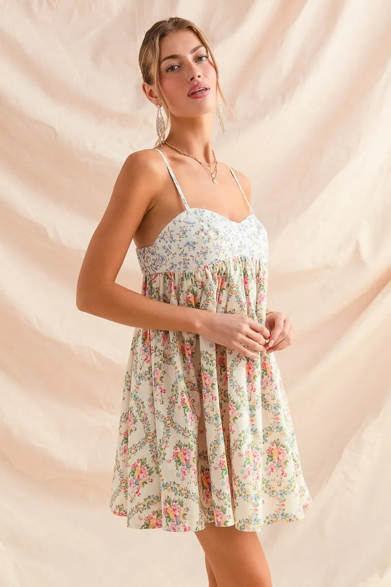 SO ME Mixed Floral Print Sleeveless Mini Dress -  Be Bliss Boutique