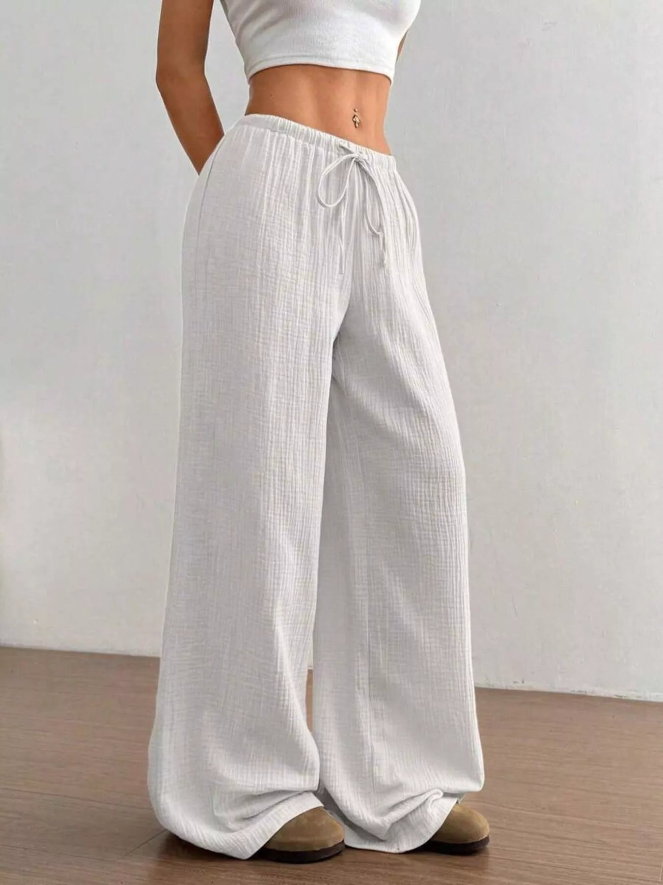 Full Size Drawstring Wide Leg Pants Plus Size -  Be Bliss Boutique