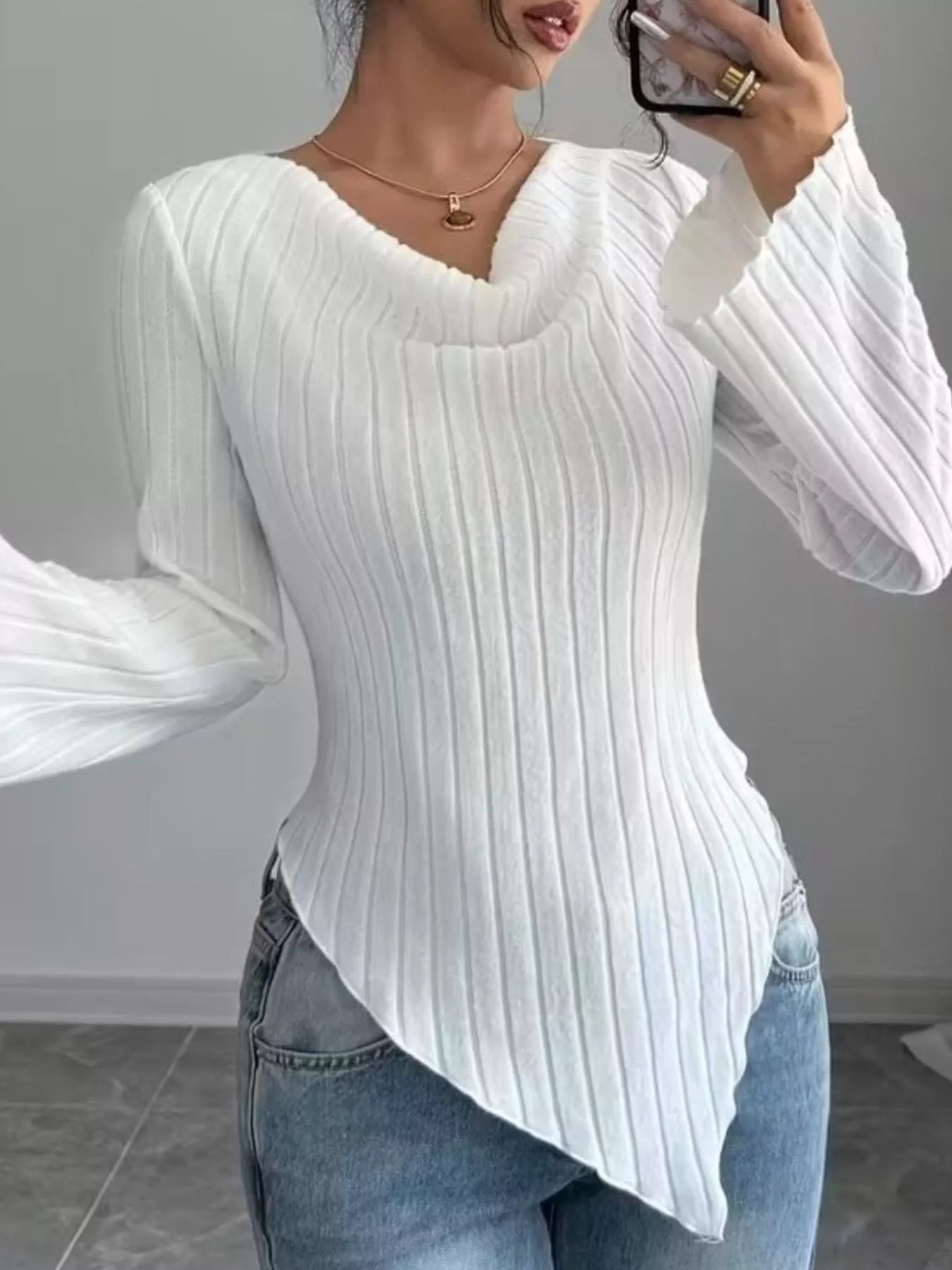 Cowl Neck Ribbed Knit Top - Be Bliss Boutique