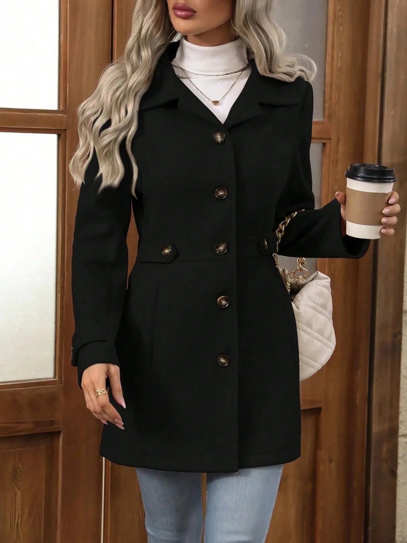 Button Up Long Sleeve Coat -  Be Bliss Boutique