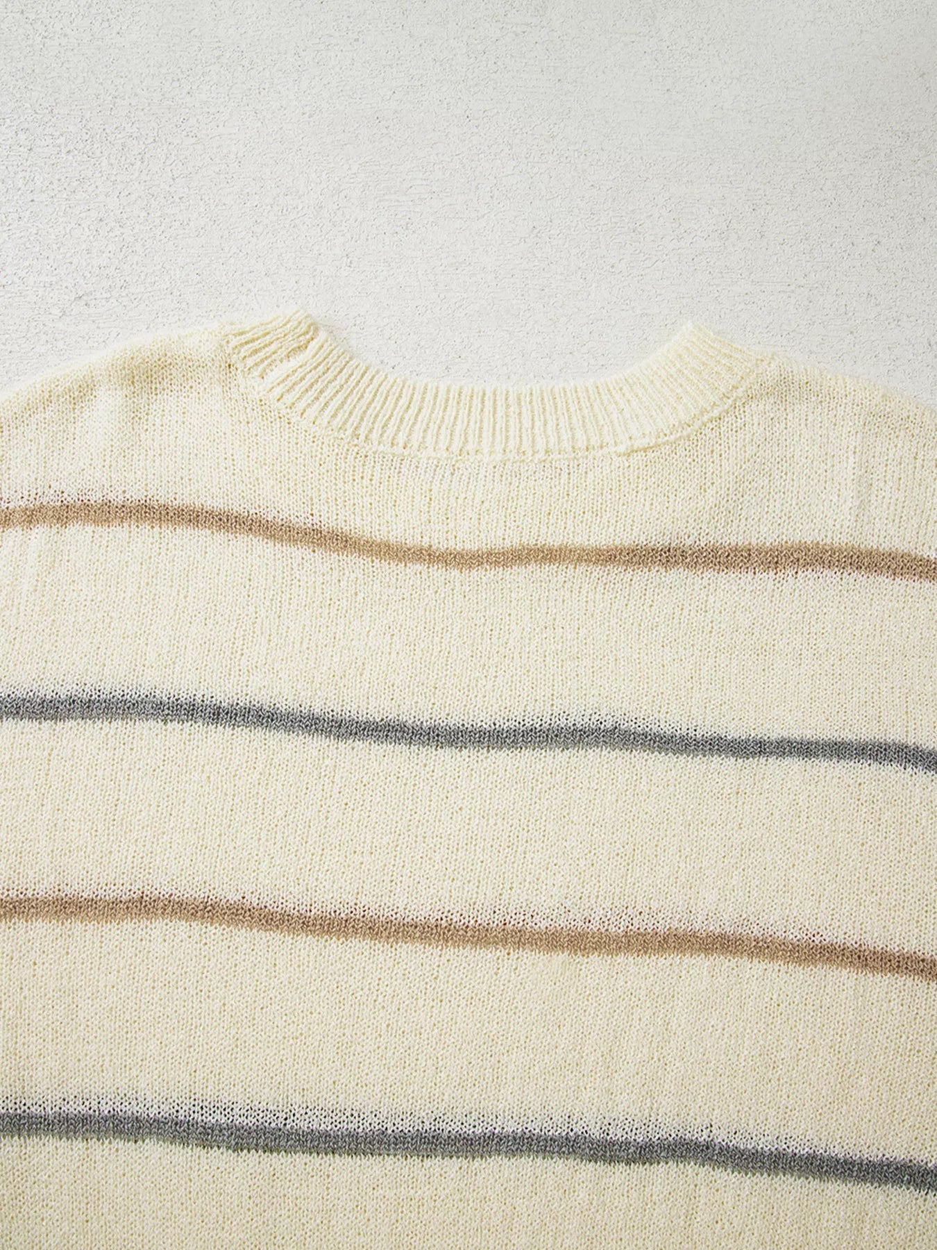 Stripe Striped Ribbed Edge Drop Shoulder Sweater -  Be Bliss Boutique