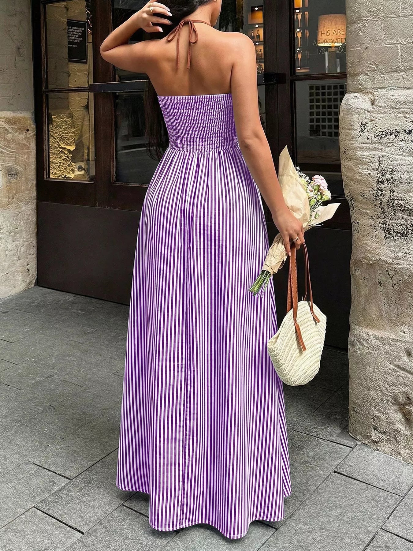 Striped Halter Neck Maxi Dress - Be Bliss Boutique