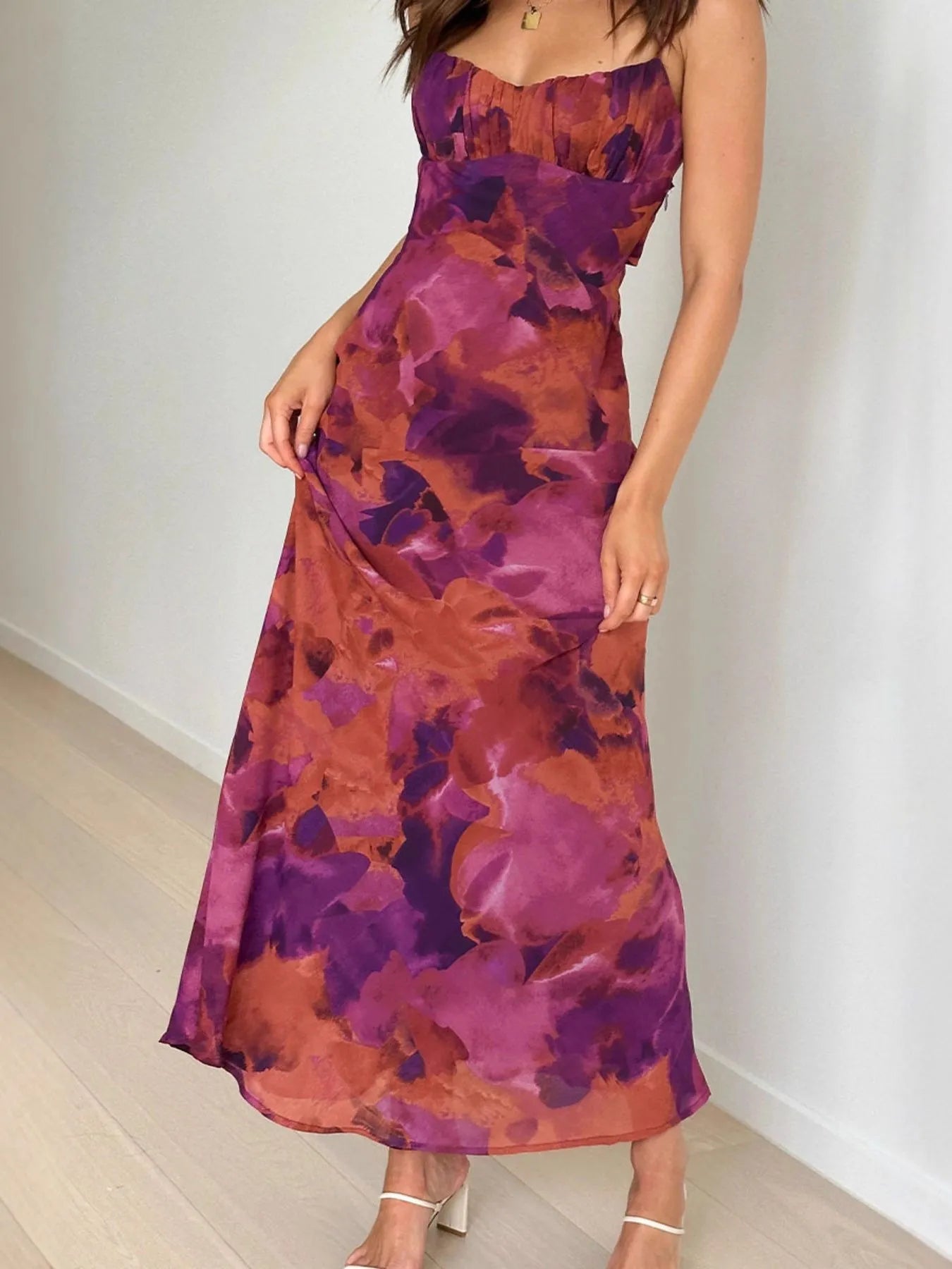 Cutout Printed Cami Maxi Dress -  Be Bliss Boutique