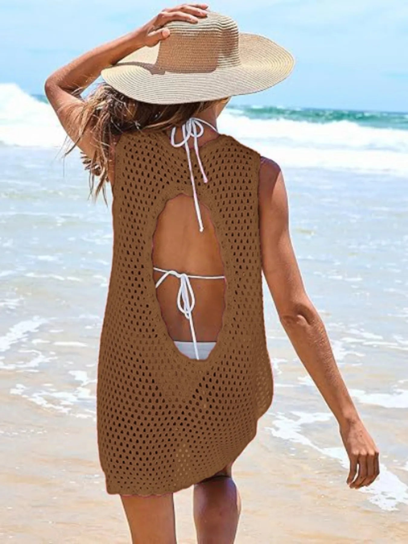 Color Block Openwork Cutout Back Sleeveless Cover Up - Be Bliss Boutique