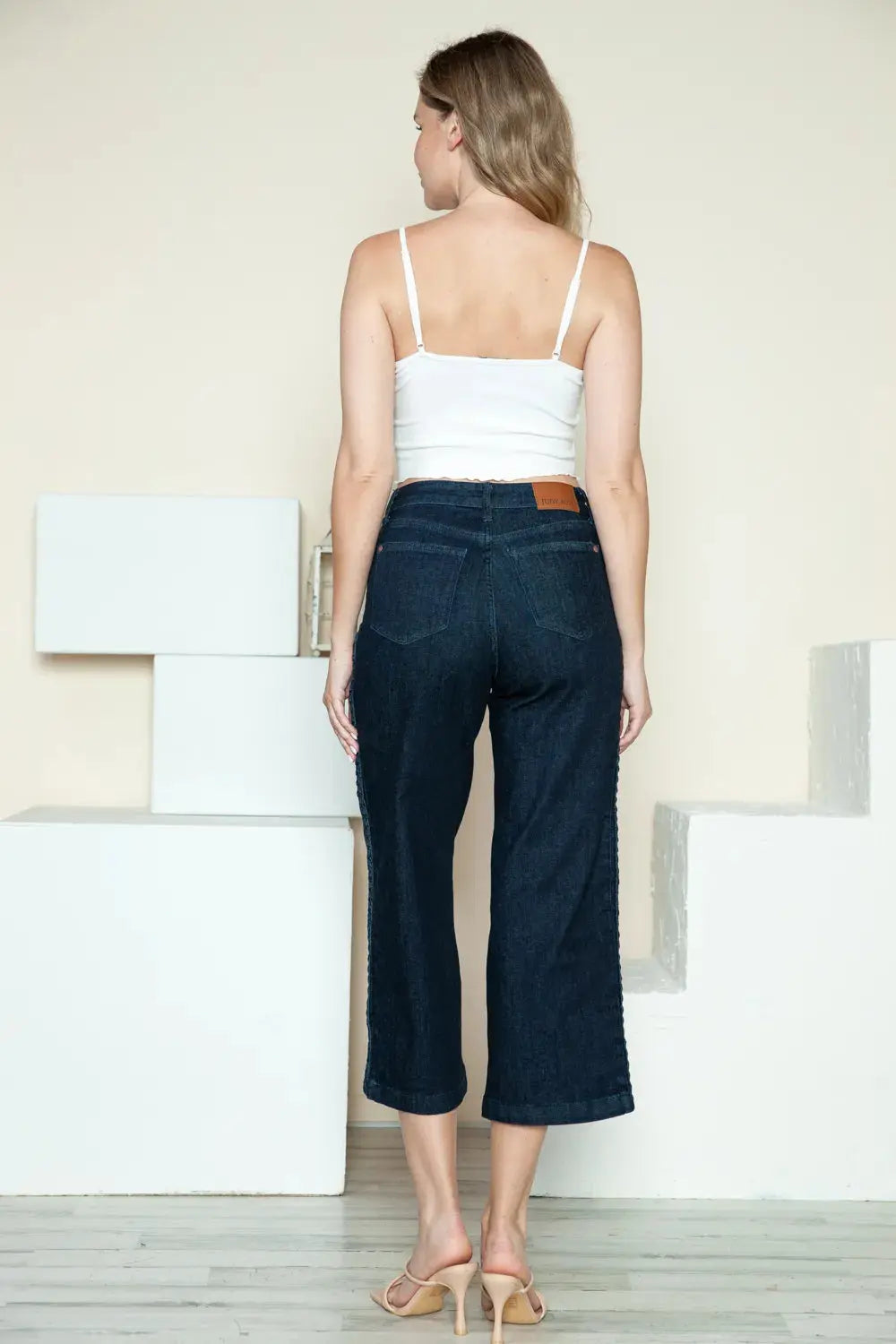 Judy Blue Full Size/Plus Size Side Seam Braid Detail Crop Wide Leg Jeans |  Be Bliss Boutique
