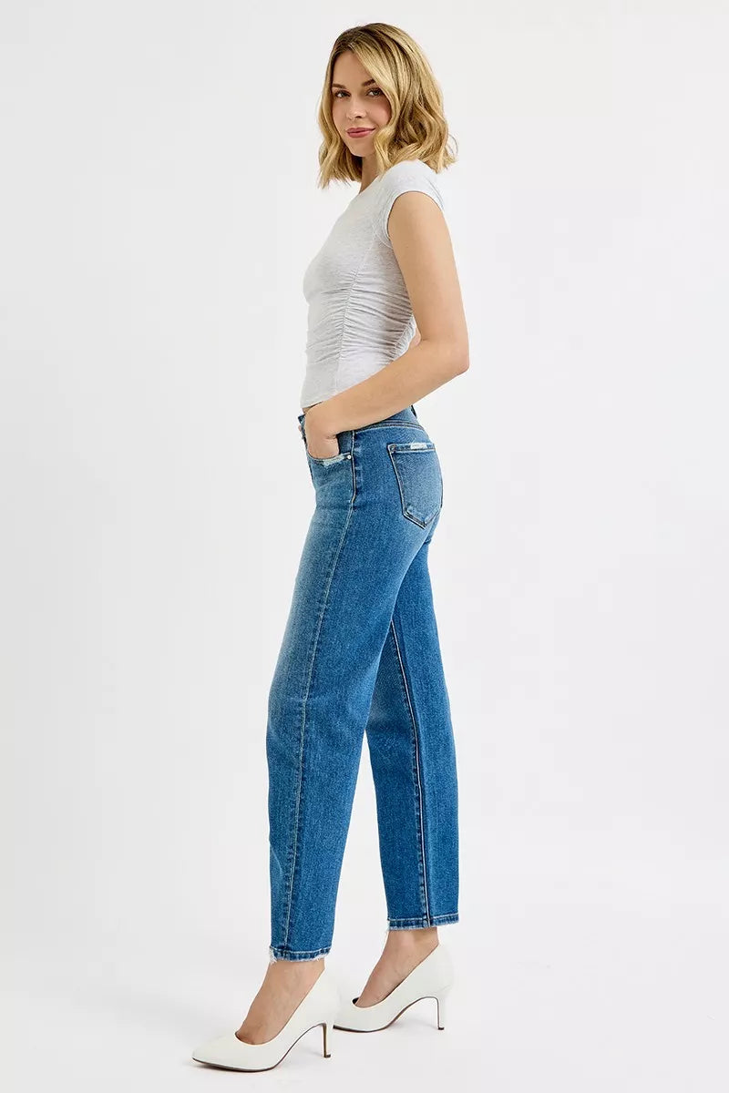 RISEN Tummy Control High Rise Ankle Slim Barrel Jeans - Be Bliss Boutique