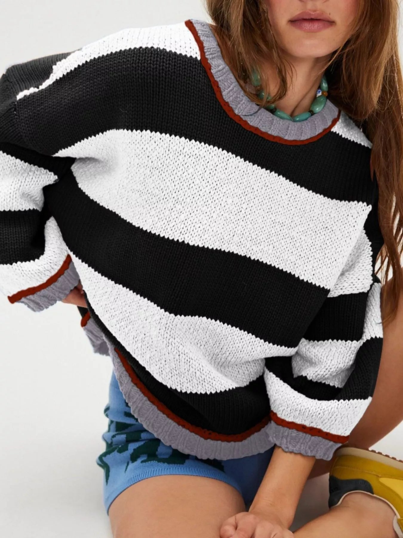 Color Block Round Neck Sweater -  Be Bliss Boutique